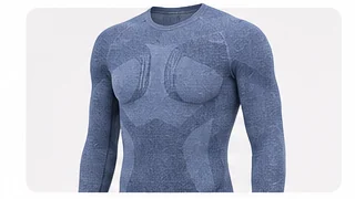 A seamless technical base layer with support and ventilation zones knitted directly into the body